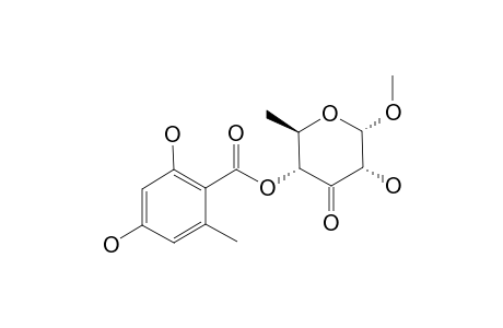 ORSELLIDE-B;METHYL-4-O-(2,4-DIHYDROXY-6-METHYLBENZOYL)-6-DEOXY-3-KETO-ALPHA-D-RIBO-HEXOPYRANOSIDE