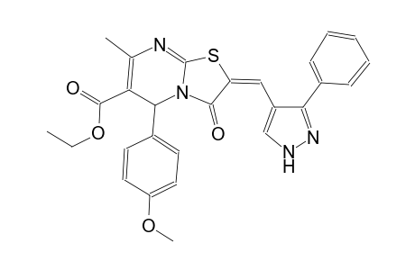 ethyl (2E)-5-(4-methoxyphenyl)-7-methyl-3-oxo-2-[(3-phenyl-1H-pyrazol-4-yl)methylene]-2,3-dihydro-5H-[1,3]thiazolo[3,2-a]pyrimidine-6-carboxylate