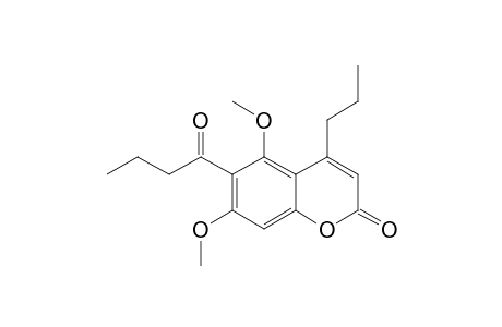 2H-1-Benzopyran-2-one, 5,7-dimethoxy-6-(1-oxobutyl)-4-propyl-