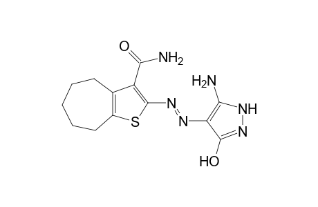 (E)-2-([5-amino-3-hydroxy-1H-pyrazol-4-yl]diazenyl)-5,6,7,8-tetrahydro-4H-cyclohepta[b]thiophene-3-carboxamide