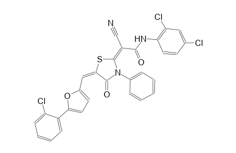 (2E)-2-((5E)-5-{[5-(2-chlorophenyl)-2-furyl]methylene}-4-oxo-3-phenyl-1,3-thiazolidin-2-ylidene)-2-cyano-N-(2,4-dichlorophenyl)ethanamide