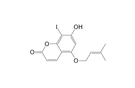 2H-1-Benzopyran-2-one, 7-hydroxy-8-iodo-5-[(3-methyl-2-butenyl)oxy]-