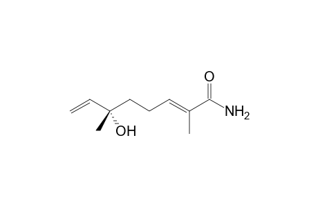 (2E,6S)-2,6-dimethyl-6-oxidanyl-octa-2,7-dienamide