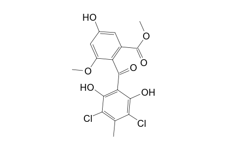 Benzoic acid, 2-(3,5-dichloro-2,6-dihydroxy-4-methylbenzoyl)-5-hydroxy-3-methoxy-, methyl ester