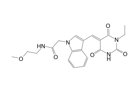 2-{3-[(E)-(1-ethyl-2,4,6-trioxotetrahydro-5(2H)-pyrimidinylidene)methyl]-1H-indol-1-yl}-N-(2-methoxyethyl)acetamide