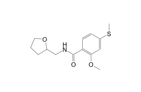 2-methoxy-4-(methylsulfanyl)-N-(tetrahydro-2-furanylmethyl)benzamide
