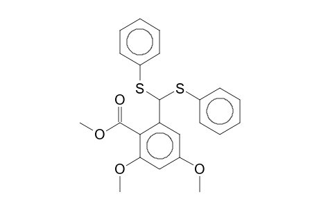 Benzoic acid, 2-[bis(phenylthio)methyl]-4,6-dimethoxy-, methyl ester
