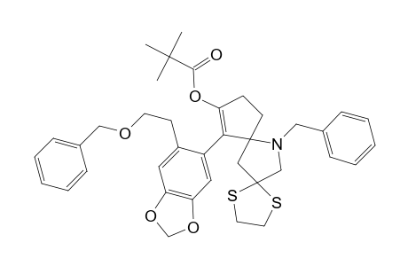 1-Aza-1-benzyl-6-[2'-(2-(benzyloxy)ethyl)-4',5'-(methylenedioxy)phenyl]-7-(pivaloyloxy)spiro[4.4]non-6-en-3-one Dithioketal