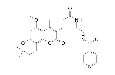 N-(2-(3-(5-methoxy-4,8,8-trimethyl-2-oxo-2,8,9,10-tetrahydropyrano[2,3-f]chromen-3-yl)propanamido)ethyl)isonicotinamide