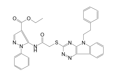 1H-pyrazole-4-carboxylic acid, 1-phenyl-5-[[[[5-(2-phenylethyl)-5H-[1,2,4]triazino[5,6-b]indol-3-yl]thio]acetyl]amino]-, ethyl ester