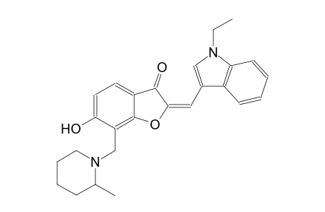 3(2H)-benzofuranone, 2-[(1-ethyl-1H-indol-3-yl)methylene]-6-hydroxy-7-[(2-methyl-1-piperidinyl)methyl]-, (2E)-