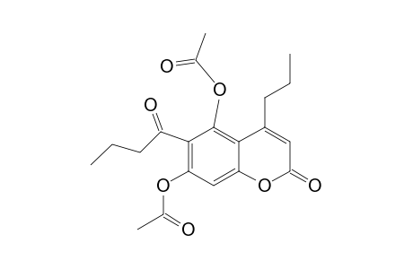 2H-1-Benzopyran-2-one, 5,7-bis(acetyloxy)-6-(1-oxobutyl)-4-propyl-