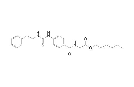 p-(3-phenethyl-2-thioureido)hippuric acid, hexyl ester