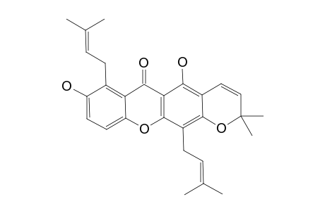 DOMBAKINAXANTHONE;5,8-DIHYDROXY-2,2-DIMETHYL-7,12-DI-(3-METHYL-2-BUTENYL)-2H,6H-PYRANO-(3,2-B)-XANTHENE-6-ONE