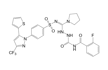 N-{{p-[5-(2-thienyl)-3-(trifluoromethyl)pyrazol-1-yl]phenyl}sulfonyl}-1-pyrrolidinecarboximidic acid, 2-[(o-fluorobenzoyl)carbamoyl]hydrazide