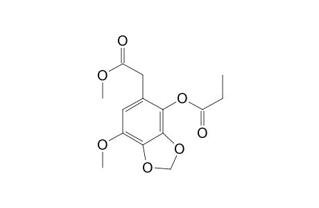 1,3-Benzodioxole-5-acetic acid, 7-methoxy-4-(1-oxopropoxy)-, methyl ester