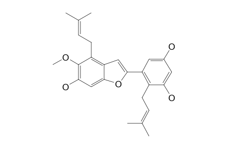 ARTOHETEROPHYLLIN-A;5-[6-HYDROXY-5-METHOXY-4-(3-METHYLBUT-2-ENYL)-BENZOFURAN-2-YL]-4-(3-METHYLBUT-2-ENYL)-BENZENE-1,3-DIOL