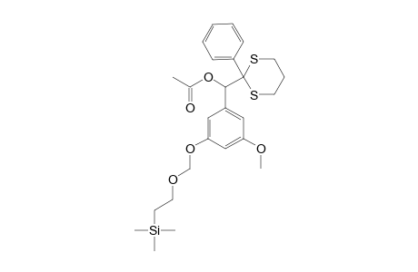 (+/-)-ACETIC-ACID-[3-METHOXY-5-(2-TRIMETHYLSILANYL-ETHOXYMETHOXY)-PHENYL]-(2-PHENYL-[1,3]-DITHIAN-2-YL)-METHYLESTER