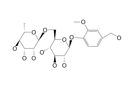 2-METHOXY-4-HYDROXYMETHYLPHENOL-1-O-ALPHA-RHAMNOPYRANOSYL-(1''->6')-BETA-GLUCOPYRANOSIDE