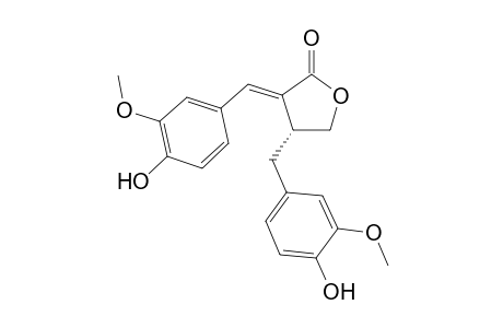 Isosalicifoline (E-2-(3'-methoxy-4'-hydroxybenzylidene)-3-(3"-methoxy-4"-hydroxybenzyl)-3R-.gamma.butyrolactone)