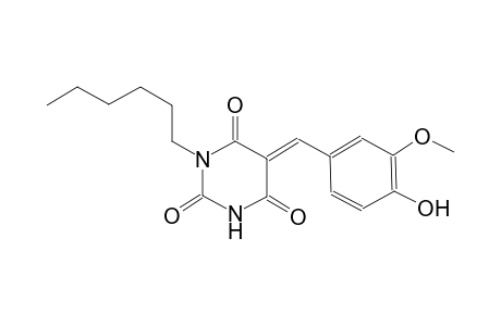 (5E)-1-hexyl-5-(4-hydroxy-3-methoxybenzylidene)-2,4,6(1H,3H,5H)-pyrimidinetrione