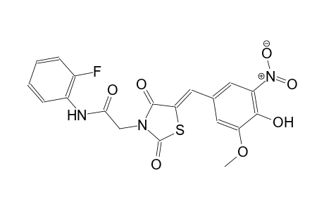 N-(2-fluorophenyl)-2-[(5Z)-5-(4-hydroxy-3-methoxy-5-nitrobenzylidene)-2,4-dioxo-1,3-thiazolidin-3-yl]acetamide