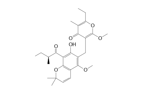 2-Ethyl-5-[{7-hydroxy-5-methoxy-2,2-dimethyl-8-(2-(S)-methylbutanoyl)-2H-chromen-6-yl}methyl]-6-methoxy-3-methyl-4H-pyran-4-one