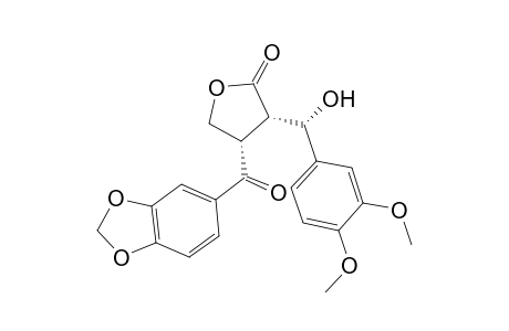 2(S*)-[.alpha.(S*)-Hydroxy-3,4-dimethoxybenzyl]-3(S*)-[3,4-(methylenedioxy)benzoyl]butyrolactone