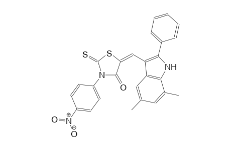 (5E)-5-[(5,7-dimethyl-2-phenyl-1H-indol-3-yl)methylene]-3-(4-nitrophenyl)-2-thioxo-1,3-thiazolidin-4-one