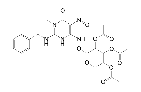 2-(Benzylamino)-3-methyl-5-nitroso-6-[tris( O-acetyl)-.beta.-D-xylopyranosyl]aminopyrimidin-4(3H)-one - hydrate