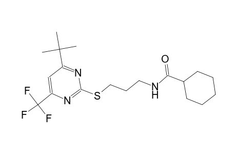 N-(3-{[4-tert-butyl-6-(trifluoromethyl)-2-pyrimidinyl]sulfanyl}propyl)cyclohexanecarboxamide