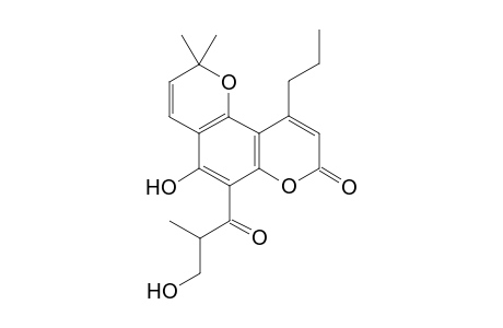 (+-)-6,6-Dimethyl-9-hydroxy-10-(3-hydroxy-2-methylpropionyl)-4-propyl-2H,6H-benzo[1,2-b:3,4:b']dipyran-2-one