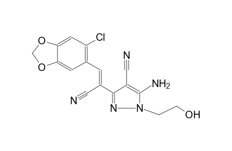 5-amino-3-[(Z)-2-(6-chloro-1,3-benzodioxol-5-yl)-1-cyanoethenyl]-1-(2-hydroxyethyl)-1H-pyrazole-4-carbonitrile