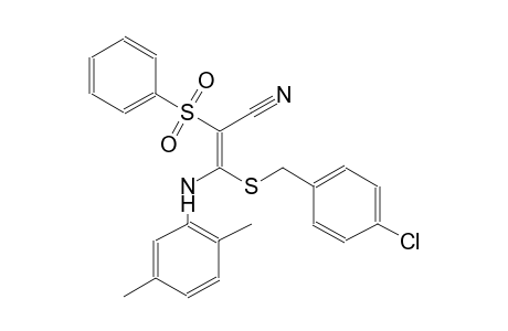 2-propenenitrile, 3-[[(4-chlorophenyl)methyl]thio]-3-[(2,5-dimethylphenyl)amino]-2-(phenylsulfonyl)-, (2E)-