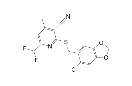 2-{[(6-chloro-1,3-benzodioxol-5-yl)methyl]sulfanyl}-6-(difluoromethyl)-4-methylnicotinonitrile