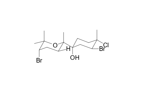 3-Bromanyl-1-(5-bromanyl-2,6,6-trimethyl-oxan-2-yl)-4-chloranyl-4-methyl-cyclohexan-1-ol