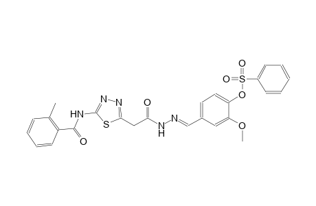 2-methoxy-4-{(E)-[({5-[(2-methylbenzoyl)amino]-1,3,4-thiadiazol-2-yl}acetyl)hydrazono]methyl}phenyl benzenesulfonate