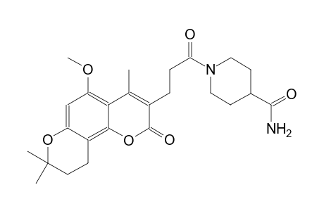 1-(3-(5-methoxy-4,8,8-trimethyl-2-oxo-2,8,9,10-tetrahydropyrano[2,3-f]chromen-3-yl)propanoyl)piperidine-4-carboxamide