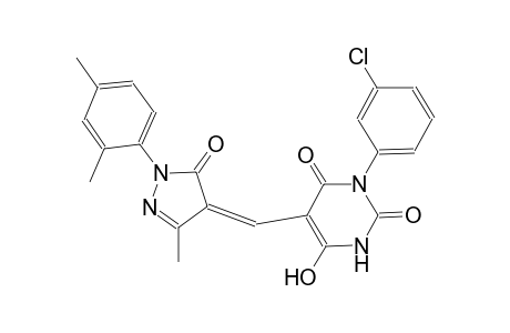 3-(3-chlorophenyl)-5-{(Z)-[1-(2,4-dimethylphenyl)-3-methyl-5-oxo-1,5-dihydro-4H-pyrazol-4-ylidene]methyl}-6-hydroxy-2,4(1H,3H)-pyrimidinedione