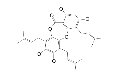 OLIVERIDEPSIDONE-A;1,3,7,8-TETRAHYDROXY-4,6,9-TRIS-(3-METHYL-2-BUTEN-1-YL)-11H-DIBENZO-[B,E]-[1,4]-DIOXEPIN-11-ONE