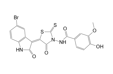 N-[(5E)-5-(5-bromo-2-oxo-1,2-dihydro-3H-indol-3-ylidene)-4-oxo-2-thioxo-1,3-thiazolidin-3-yl]-4-hydroxy-3-methoxybenzamide