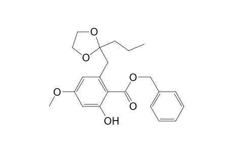 Benzoic acid, 2-hydroxy-4-methoxy-6-[(2-propyl-1,3-dioxolan-2-yl)methyl]-, phenylmethyl ester