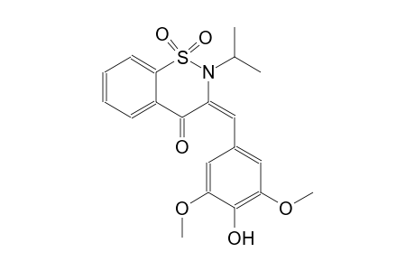 4H-1,2-benzothiazin-4-one, 2,3-dihydro-3-[(4-hydroxy-3,5-dimethoxyphenyl)methylene]-2-(1-methylethyl)-, 1,1-dioxide, (3E)-