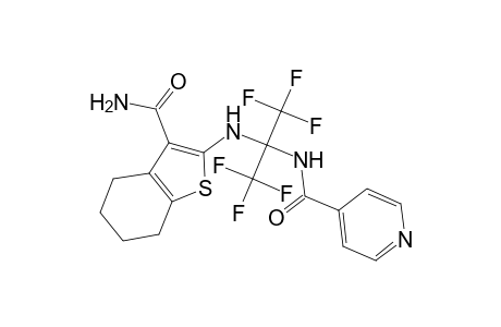 N-[1-[(3-carbamoyl-4,5,6,7-tetrahydrobenzothiophen-2-yl)amino]-2,2,2-trifluoro-1-(trifluoromethyl)ethyl]isonicotinamide