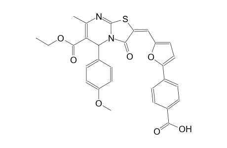 4-{5-[(E)-(6-(ethoxycarbonyl)-5-(4-methoxyphenyl)-7-methyl-3-oxo-5H-[1,3]thiazolo[3,2-a]pyrimidin-2(3H)-ylidene)methyl]-2-furyl}benzoic acid