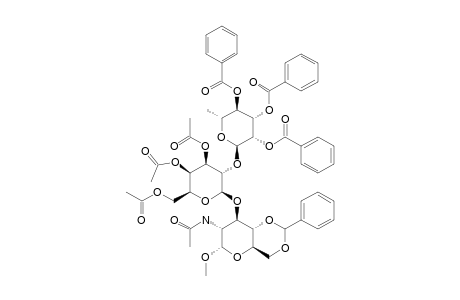 METHYL-O-(2,3,4-TRI-O-BENZOYL-ALPHA-L-RHAMNOPYRANOSYL)-(1->2)-O-(3,4,6-TRI-O-ACETYL-BETA-D-GALACTOPYRANOSYL-(1->3)-2-ACETAMIDO-4,6-O-BENZYLIDENE-2-DEOXY