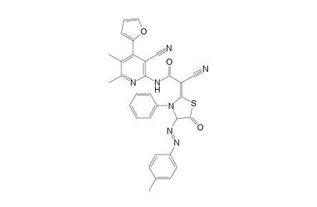 (E)-2-((E)-4-(2-p-tolylhydrazono)-5-oxo-3-phenylthiazolidin-2-ylidene)-2-cyano-N-(3-cyano-4-(furan-2-yl)-5,6-dimethylpyridin-2-yl)acetamide