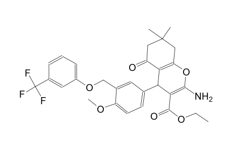 ethyl 2-amino-4-(4-methoxy-3-{[3-(trifluoromethyl)phenoxy]methyl}phenyl)-7,7-dimethyl-5-oxo-5,6,7,8-tetrahydro-4H-chromene-3-carboxylate