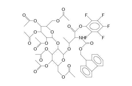 N-(Fluoren-9-yl-meo-carbonyl)-O-(3,4,6-tri-O-ac-2-O-<2,3,4,6-tetra-O-ac-A-D-man-P>-A-D-man-P)-L-thr penta-F-phenyl ester