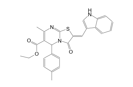 5H-thiazolo[3,2-a]pyrimidine-6-carboxylic acid, 2,3-dihydro-2-(1H-indol-3-ylmethylene)-7-methyl-5-(4-methylphenyl)-3-oxo-, ethyl ester, (2Z)-